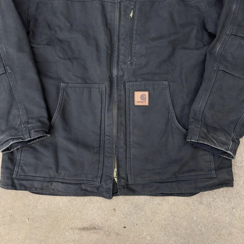 VTG‎ Carhartt Sandstone Ridge Jacket Men's Large C61 BLK Chore Coat Sherpa Lined